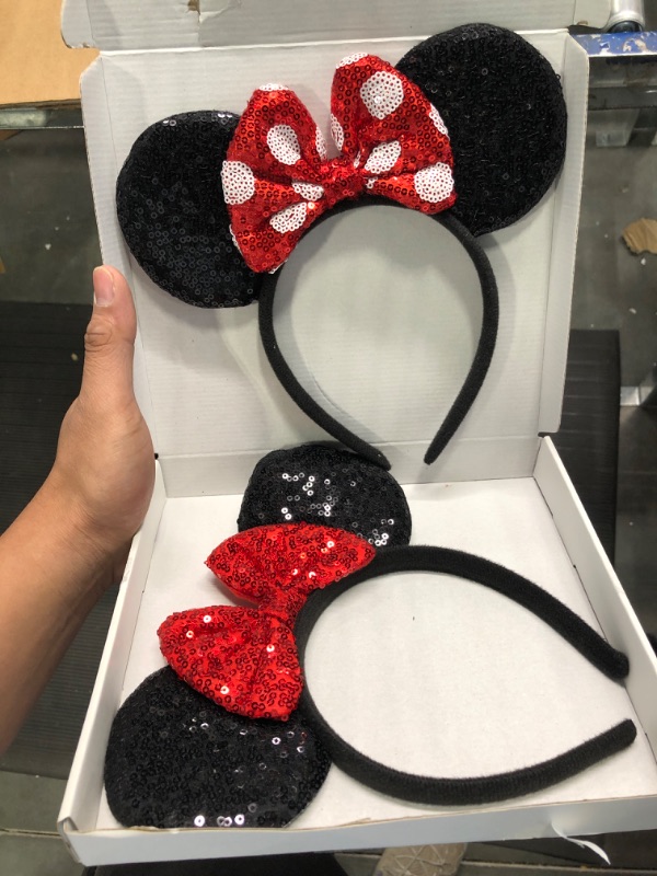 Photo 2 of 2 Pcs Mouse Ears Headbands,Shiny Bows Mouse Ears Headbands for Birthday Parties, Themed Events, A Perfect Addition to Your Trip Essentials and Accessories for Women red
