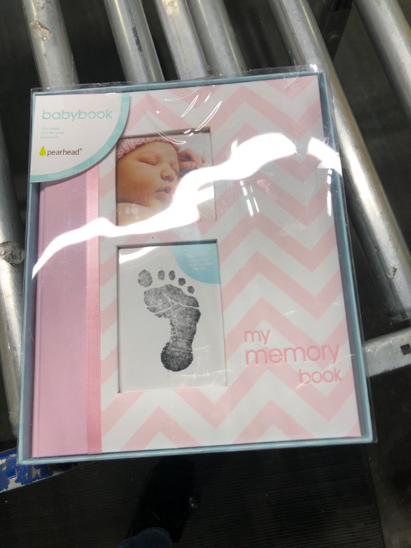 Photo 2 of Pearhead First 5 Years Chevron Baby Memory Book With Clean-Touch Baby Safe Ink Pad To Make Baby's Hand Or Footprint Included, Newborn Milestone And Pregnancy Journal, Pink Pink Chevron Babybook