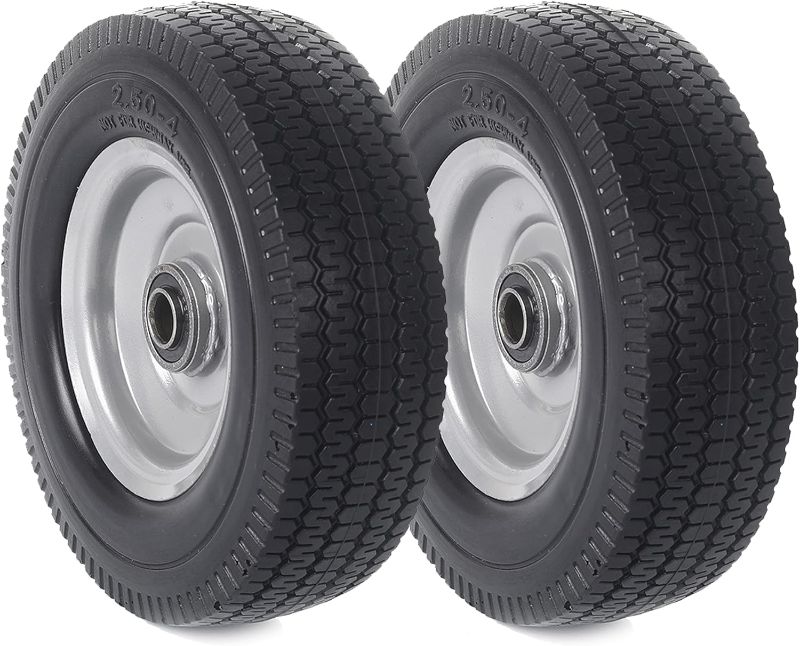 Photo 1 of 3(2-Pack) 8-Inch Solid Wheel Replacement - 2.50-4" Flat Free Tire and Wheel with 5/8 extra 3/4 Bearings and 2.2" Offset Hub - Compatible with Hand Truck, Generator, Gorilla Carts