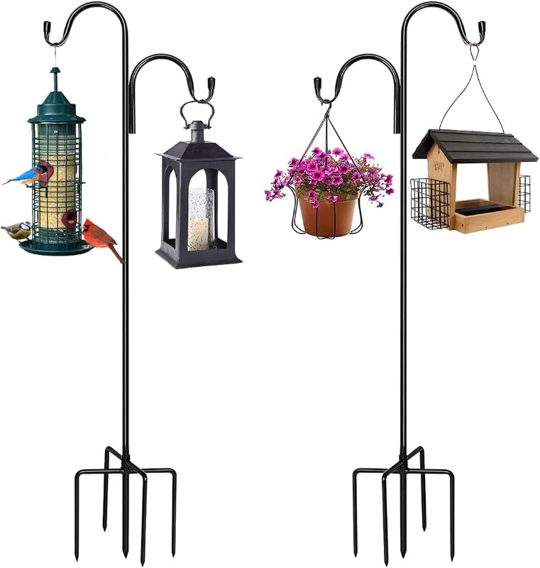 Photo 1 of 2 Pack Shepherd Double Hook with 5 Prong Base,49 Inch 1/2 inch Thick Adjustable Bird Feeders Pole Heavy Duty Hanger Hook Garden Hanging Stake for Weddings,Hanging Solar Lights,Lanterns(49inch)