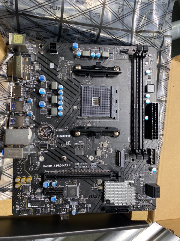 Photo 3 of MSI B450M-A PRO MAX II ProSeries Motherboard (mATX, Supports AMD 5000/4000/3000/2000/1000 Series AM4 Processors, M.2, SATA 6G, USB 3.2 Gen 1, DDR4, HDMI/DVI, 2.5Gbps LAN)  does not include io shield