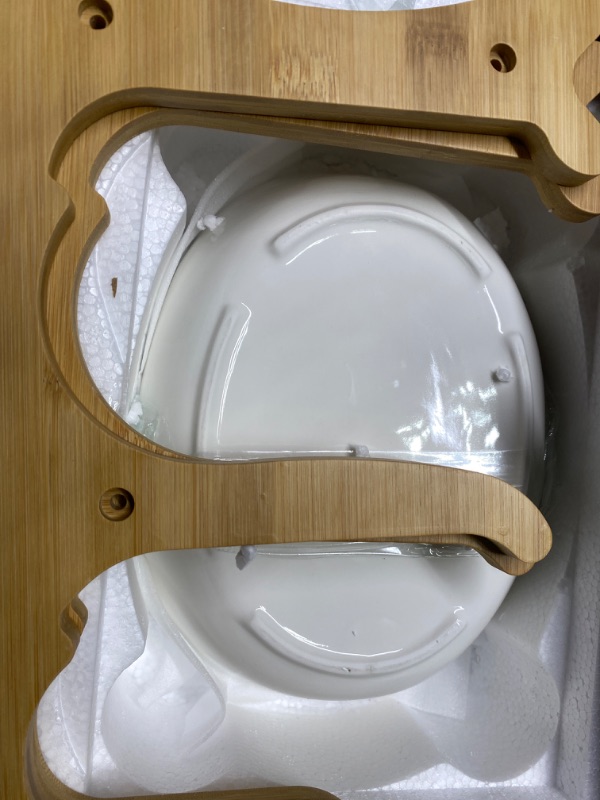 Photo 1 of 3 Tier Fruit Basket for Kitchen Counter, 11"*8.6"*13" Ceramic Fruit Bowl for Kitchen Counter, Large Capacity Fruit Bowl Set with Holder, Bamboo Fruit Serving Tray (White porcelain)