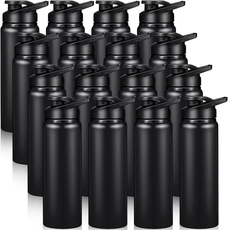 Photo 1 of 16 Pieces Aluminum Water Bottles Bulk 25 oz Sports Water Bottles with Snap Lids Lightweight Bike Water Bottle Reusable Leak Proof Travel Bottles for Outdoor Gym Sports Camping Hiking Fishing (Black)