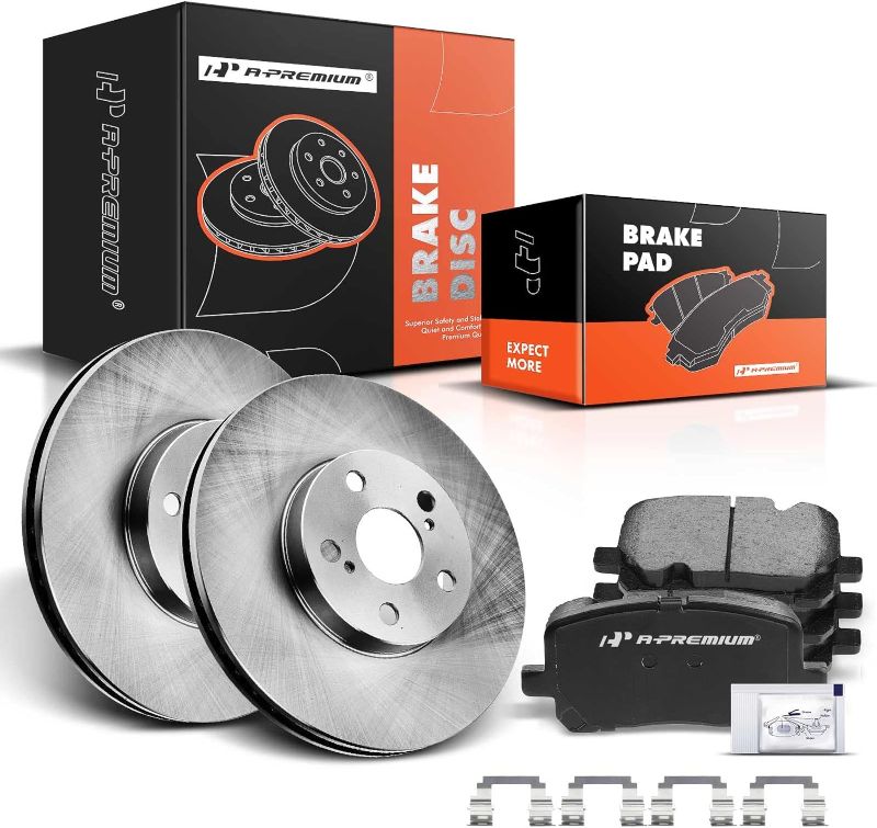 Photo 1 of A-Premium 10.83 inch(275mm) Front Vented Disc Brake Rotors + Ceramic Pads Kit Compatible with Select Pontiac and Toyota Models - Corolla 2003-2008, Matrix 2003-2008, Vibe 2003-2008, 1.8L, 6-PC Set