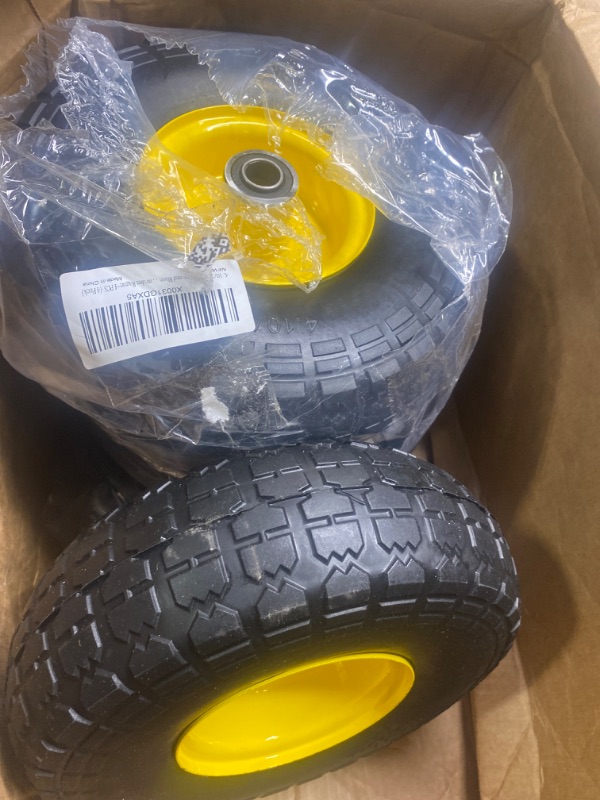 Photo 1 of 4.10/3.50-4 tire and Wheel Flat Free,10" Solid Tire Wheel with 5/8" Bearings,2.1" Offset Hub,for Garden Carts,Dolly,Trolley,Dump Cart,Hand Truck/Wheelbarrow/Garden Wagon (4-Pack)