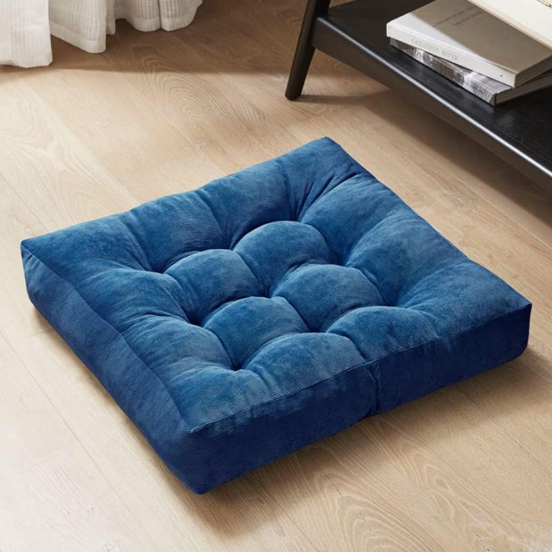 Photo 1 of 
Degrees of Comfort Square Large Pillows Seating for Adults, Tufted Corduroy Floor Cushions for Living Room Tatami, Navy Blue, 22x22 Inch