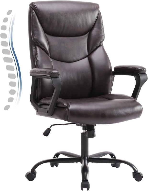 Photo 1 of JHK Office Chair with Ergonomic Padded Armrest, Lumbar Support, Strong Metal Base PU Leather, Brn