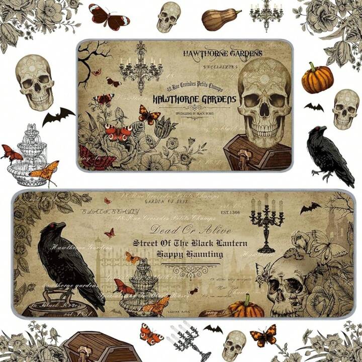 Photo 1 of  Halloween Rug Witch Skeleton Pumpkin Rug Happy Halloween Kitchen Bathroom Rugs Gothic Rug Floor Mat for Halloween Home Bathroom Decor, 17 x 29 Inch, 17 x 47 Inch(Retro Style)

