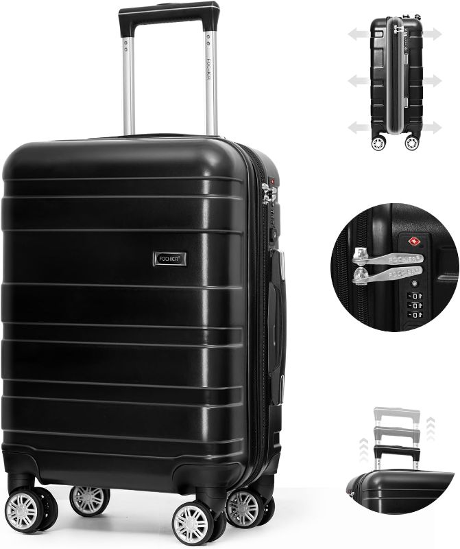 Photo 1 of FOCHIER 20Inch Hardside Spinner,Hardside Expandable Luggage with Double Spinner Wheels,Lightweight Carry-On Luggage Expandable Suitcase ABS Spinner Built-In TSA lock,22*14*9 Airline Approved Black