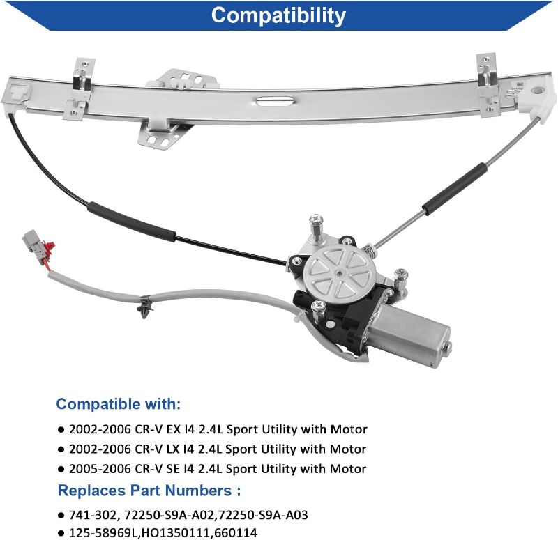 Photo 1 of 741-302 Front Left Driver Side Power Window Regulator with Motor Assembly Compatible with Honda CRV 2002 2003 2004 2005 2006, Replace OE 72250-S9A-A02