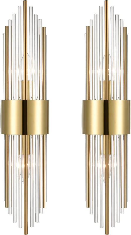 Photo 1 of 2-Light Modern Gold Wall Sconce with Clear Glass, 17.7" Luxury Wall Light Fixtures for Wall Mounted Sconces Fixtures, Gold Wall Light Fixtures for Bedroom Living Room Bathroom Hallway