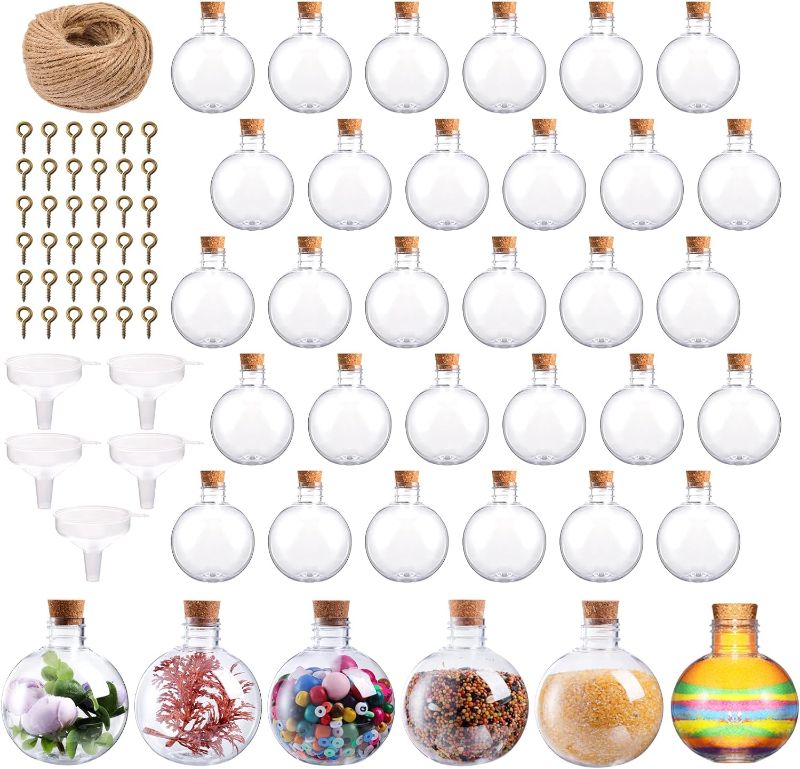 Photo 1 of 36 Pcs 6 oz Plastic Potion Bottles with Corks, Sand Art Bottles Spherical Clear Potion Bottles with Lid Cocktail Ornament Balls Kits for Kids Summer Beach DIY Party Gift Crafts Decoration