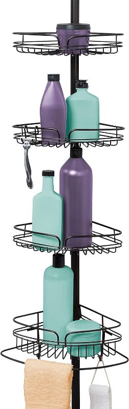 Photo 1 of Zenna Home Rust-Resistant Corner Shower Caddy for Bathroom, 4 Adjustable Shelves with Towel Bar and Hooks, with Tension Pole, for Bath and Shower Storage, 60-97 Inch, 