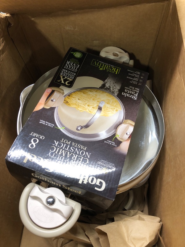 Photo 3 of **DAMAGE **Gotham Steel 8 Quart Large Stock Pot Multipurpose Pasta Pot with Strainer Lid, As Seen On TV, Nonstick Cooking Pot + Pasta Strainer Pot with Lid, Spaghetti Pot, Kitchen Gadgets Dishwasher Safe 8 Qt Pot