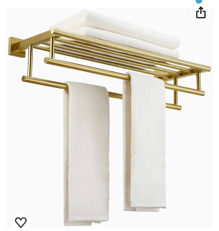 Photo 1 of 4.5 4.5 out of 5 stars 234
Bathroom Towel Rack 24 Inch Tower Holder with Double Towel Bar Brushed Gold Towel Rack Wall Mounted SUS304 Stainless Steel Hotel Towel Shelf Modern Towel Hanger