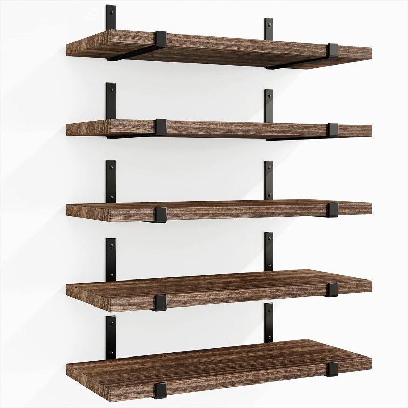 Photo 3 of Width 4.7 Inches Wall Shelves, Rustic Wood Wall Storage Shelves for Bedroom, Living Room, Kitchen, Bathroom, Home Decor, Office and Plants (Dark Carbonized Black)