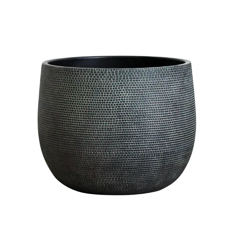 Photo 1 of 1 x RAW Customer Returns Olly Rose Barcelona Ceramic Plant Pot Large 25cm - Black Flower Pots - Plant Pots Indoor