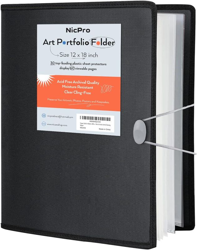 Photo 1 of 12x18" Art Portfolio Folder, 30 Pockets Display 60 Pages Art Painting Portfolio Binder with Clear Plastic Sleeves, Presentation Storage Book for Kids & Artists Artwork Drawing - (Black)

