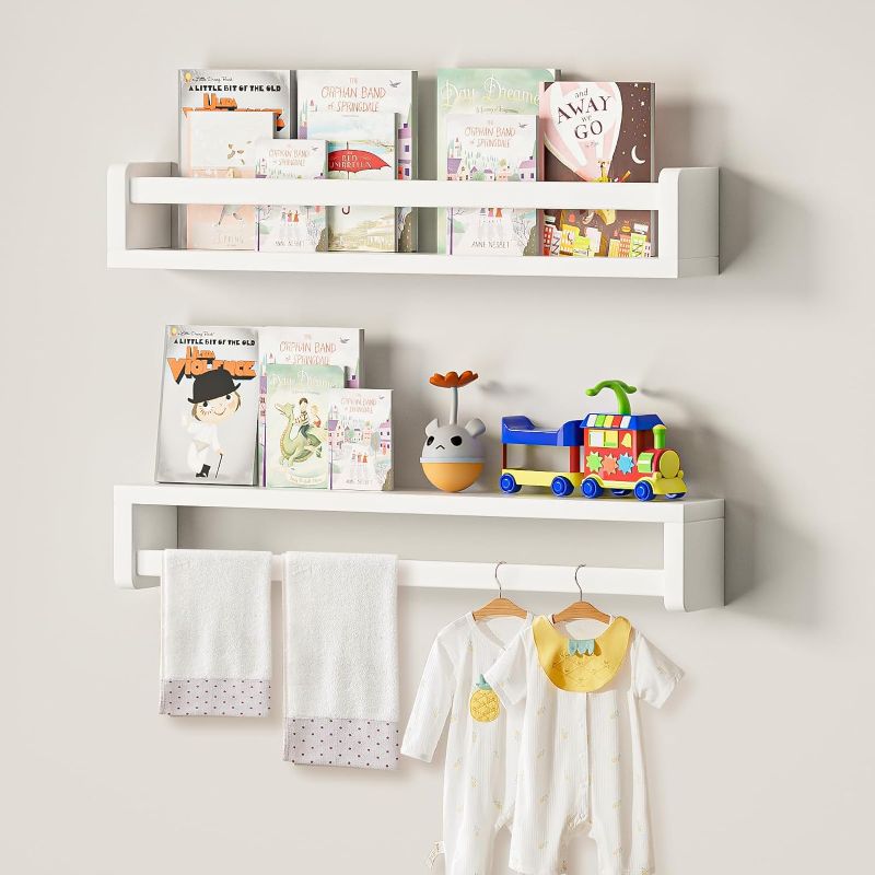 Photo 1 of Nursery Book Shelves, Floating Bookshelves for Wall, White Kids Bookshelf Set of 2,