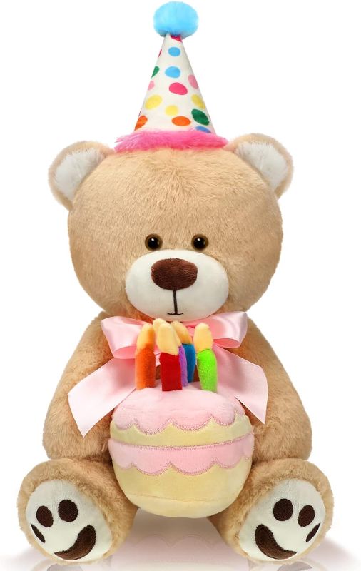 Photo 1 of 20 Inch Bear Plush with Birthday Cake Adorable Birthday Stuffed Animals Bear Plush Toy Fluffy Brown Bear Plushie for Kids Girls Boys Birthday Party Decorations Gift
