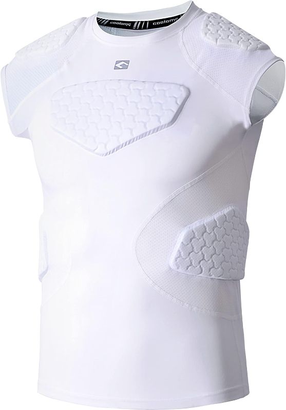 Photo 1 of COOLOMG Youth Padded Compression Shirt for Football Basketball Lacrosse Baseball Rib Chest Protector Shoulder Heart Sternum Guard*not exact picture**
SIZE S
