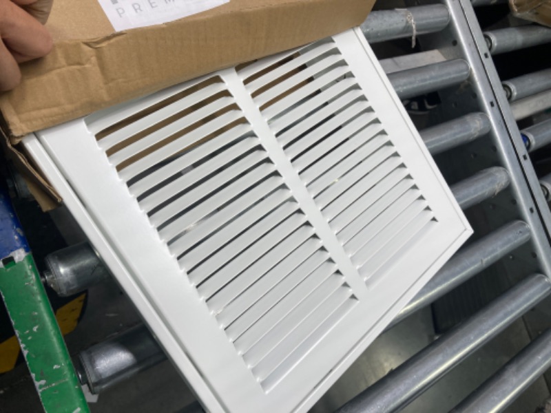 Photo 3 of 10" X 10" Steel Return Air Filter Grille for 1" Filter - Easy Plastic Tabs for Removable Face/Door - HVAC Duct Cover - Flat Stamped Face -White [Outer Dimensions: 11.75w X 11.75h]