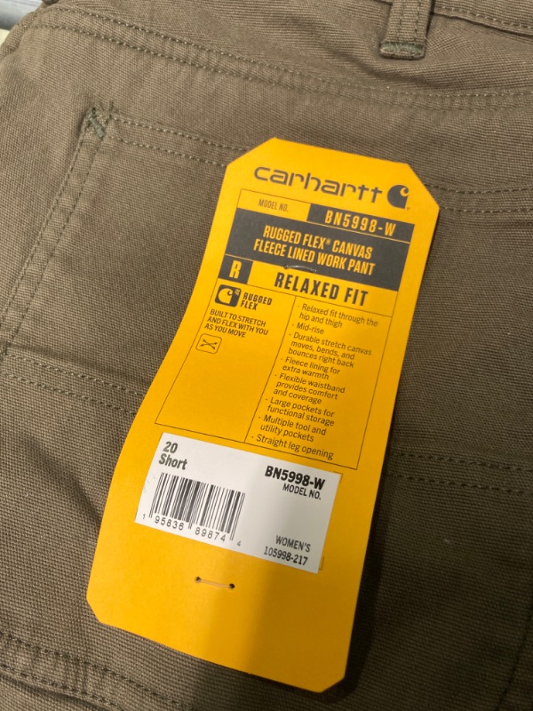 Photo 4 of Carhartt Women's Rugged Flex Relaxed Fit Canvas Fleece Lined Work Pant 20 Short Tarmac