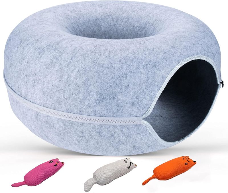 Photo 1 of Cat Tunnel Bed, Removable Cat Nest, Felt cat Donut, Felt Tunnel Cat Nest, Four Seasons Available cat nest, Semi-Closed Washable Cat Tunnel Nest Detachable Beds for Puppies, Kittens