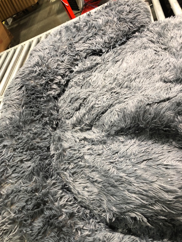 Photo 3 of **NEEDS CLEANED** Fluffy Calming XXL Dog Bed Deluxe Anti-Anxiety Plush Dog Mat Dog Couch Cover for Furniture Protector with Removable Pillow & Washable Cover, 51''x41''x7.5'', Grey XX-Large(51''×41'') Grey