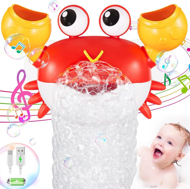 Photo 1 of ?2024 Upgrade?Crab Bubble Bath Toys, USB Rechargeable Baby Bath Bubble Maker for Toddlers, Automatic Bathtub Bubble Machine with Music, Bathtime Shower Bath Toys for Infants Kids Age 1-3 Easter Gifts