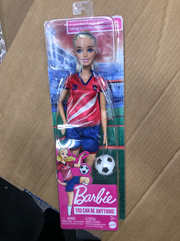 Photo 2 of Barbie Soccer Doll Blonde #9 Uniform Soccer Ball Cleats Socks 3 & up
