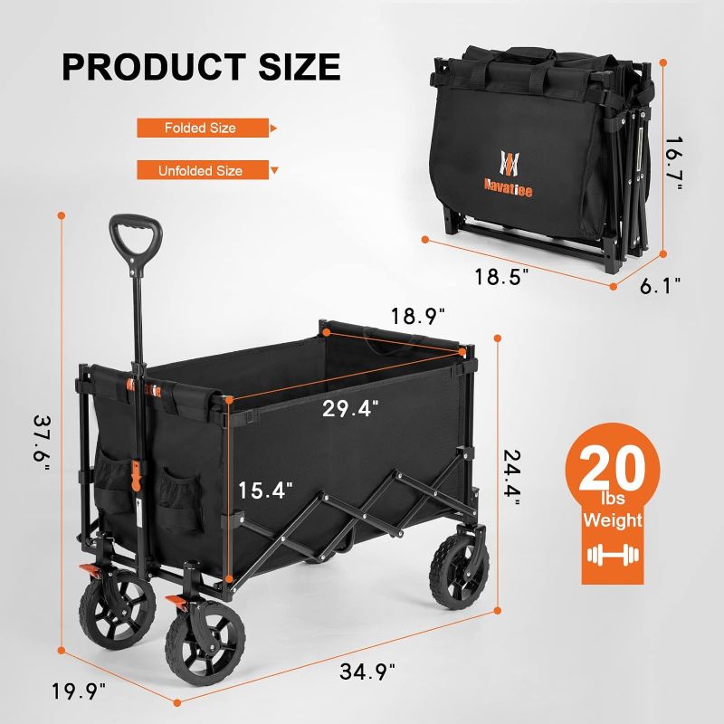 Photo 1 of 
Wagon Cart Heavy Duty Foldable, Collapsible Wagon with Smallest Folding Design, Utility Grocery Wagon for Camping Shopping Sports
