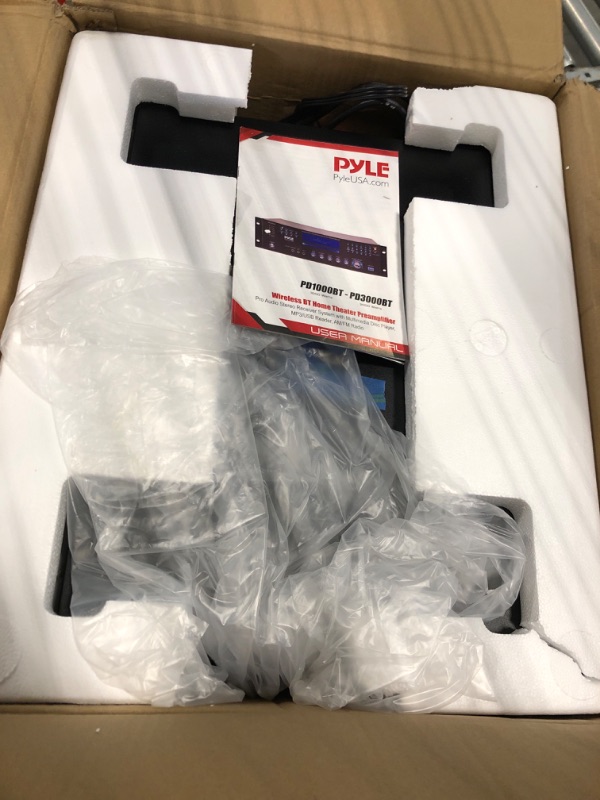 Photo 1 of 4-Channel Wireless Bluetooth Power Amplifier - 1000W Stereo Speaker Home Audio Receiver w/ FM Radio, USB, Headphone, 2 Microphone w/ Echo, Front Loading CD DVD Player, LED, Rack Mount - Pyle PD1000BA