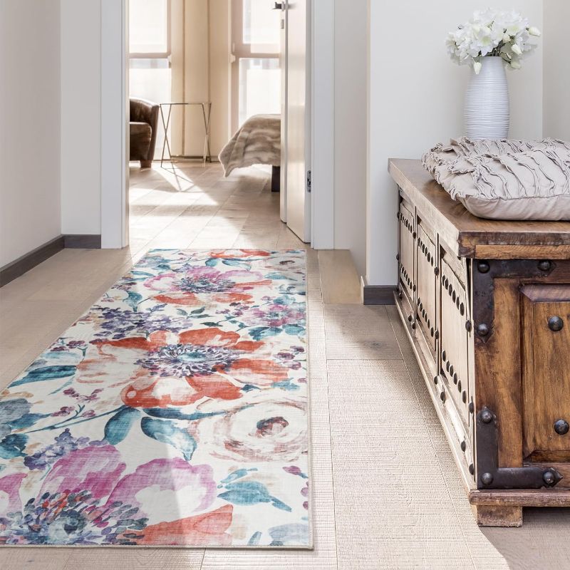 Photo 2 of Gertmenian Printed Indoor Boho Area Rug - Non Slip, Ultra Thin, Super Strong, Tufted Rug - Home Décor for Entryway, Bedroom, Living Room - 2x6 Runner, Flora Multi, 28516