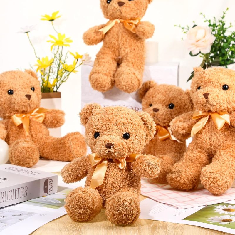 Photo 1 of 5 Pcs Bears Stuffed Animal Soft Plush Toys 12 Inches Cute Bear Small Shaggy Bear with Hoodie Bow Tie for Kids Boys Girls Baby Shower Birthday Party (Light Brown, Bow Tie Style)
