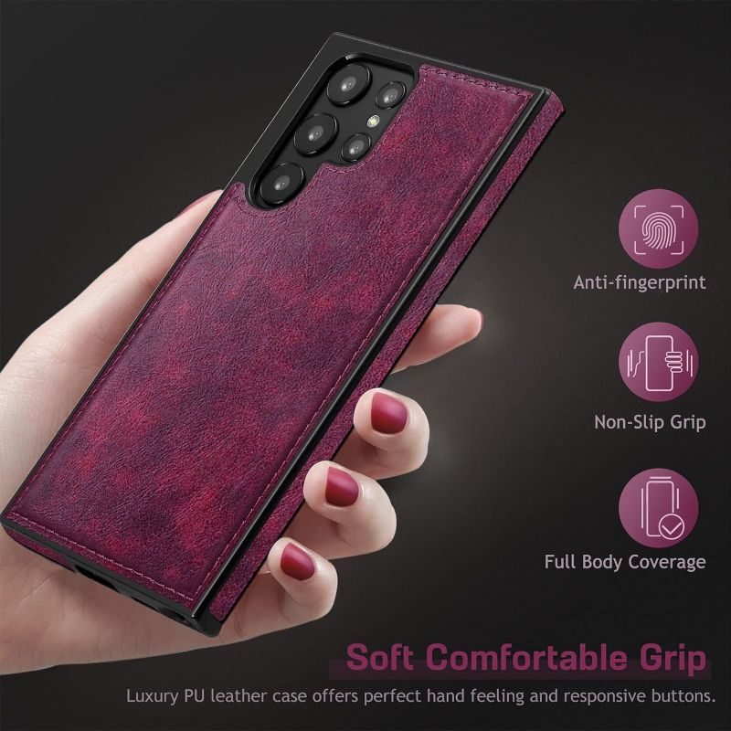 Photo 1 of LOHASIC for Galaxy S22 Ultra 5G Case, Luxury Elegant PU Leather Flexible Bumper Rugged Non-Slip Grip Shockproof Full Body Protective Cover Women Cases for Samsung Galaxy S22 Ultra 6.8 inch - Magenta