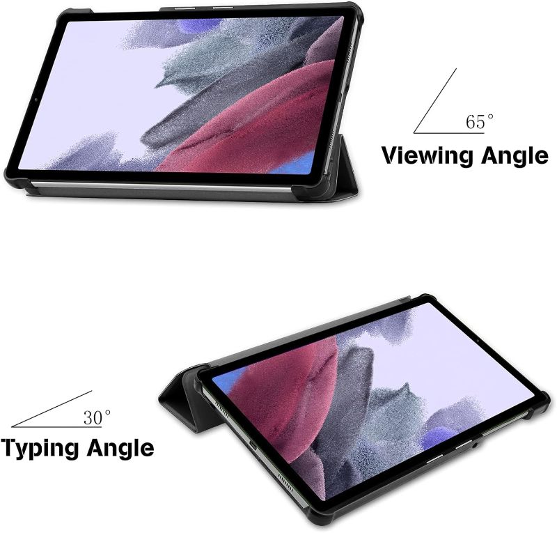 Photo 1 of Case for Samsung Galaxy Tab A7 Lite 8.7" (SM-T220/T225/T227) with Tempered Glass Screen Protector, Tri-Fold Stand - Black