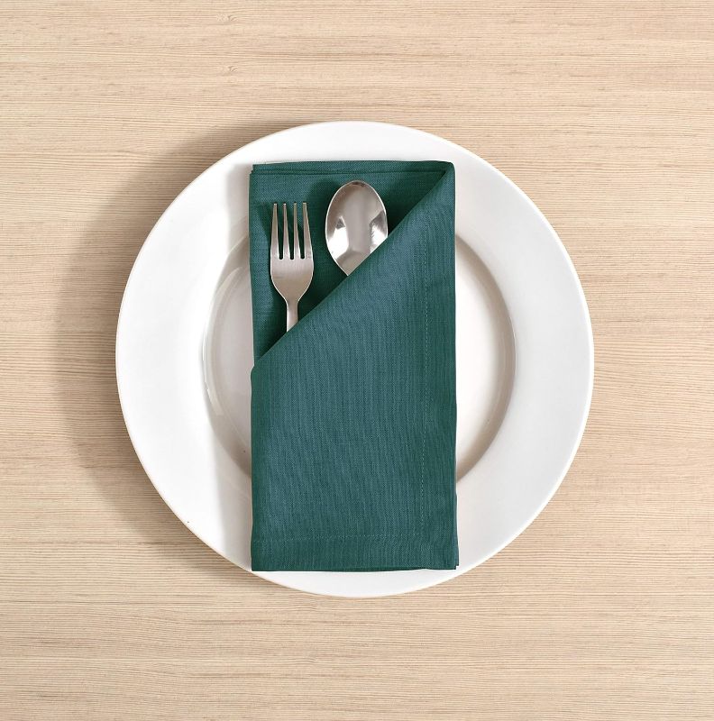 Photo 1 of Cloth Napkins Dinner Washable Set of 4 in Cotton Linen Fabric Premium Quality, Mitered Corners for Reusable Every Day Use Pre Shrunk and Good Absorbency Christmas Cloth Napkins (Pack of 4, Teal)