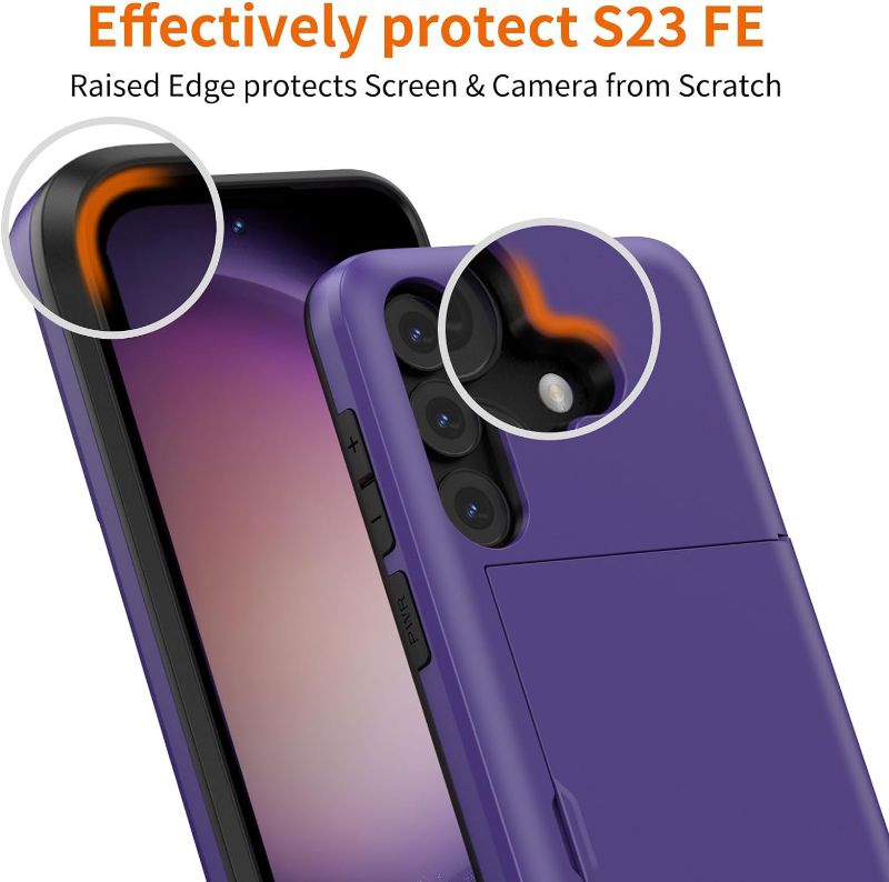 Photo 1 of Jiunai for Galaxy S23 FE Wallet Case with Card Holder 6.4 inches Display Dual Layer Heavy Duty Protective Shockproof Slide Credit Card Pocket Wallet Case for Samsung Galaxy S23 Fan Edition 2023 Purple