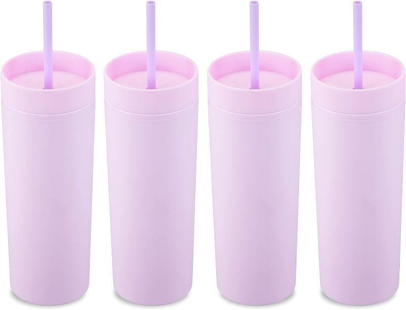 Photo 1 of  20oz  Skinny Tumblers Bulk 8 Pack?Double Wall Acrylic Tumbler with Lid and Straw?Matte Pastel Colored Reusable Plastic Cups, Birthdays,Customization DIY Gifts(Pink,Set of 12)