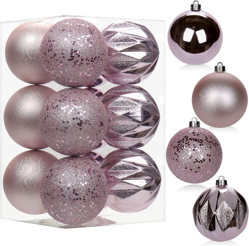 Photo 1 of 12PCS 3.15" Christmas Ball Ornaments Shatterproof Pink Christmas Tree Decorations Xmas Tree Balls Halloween Ornaments Décor