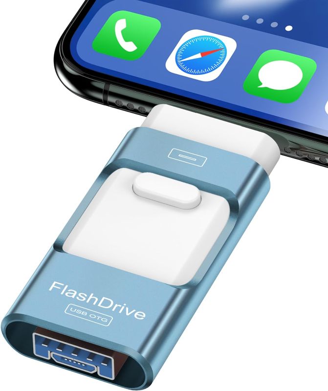 Photo 1 of 256GB Flash Drive for iPhone Photo Stick,Thumb Drive USB Stick High Speed Transfer USB Drives External Picture Video Storage Memory Expansion for iPhone/iPad/PC (Blue)
