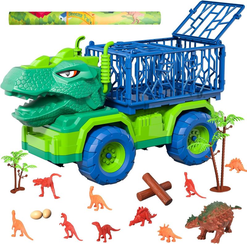 Photo 1 of Dinosaur Truck Toys for Kids Boys 3-5, Dinosaur Transport Car Carrier Truck with Activity Play Mat, 43 PCS T-Rex Dinosaur Playset for 2 3 4 5 6 7 8 Years Old Kids Boys Toddler
