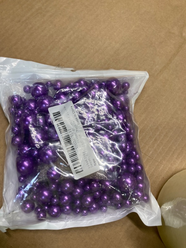 Photo 2 of zzhxkjhky 300 Pieces Floating NO Hole Pearls and 5000 Pcs Transparent Water Gels,Highlight Pearls Bead for Vases,8/10/14/20mm Beads for Centerpiece Home Table Party Decor,DIY Wedding Decor(Purple)