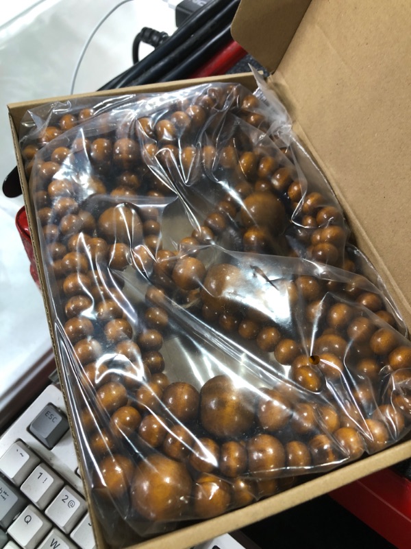 Photo 1 of 12 Feet Christmas Wooden Beads Xmas Bead Garland Round Craft Bead Garland Farmhouse Bead Garland Vintage Wooden Beads for Christmas Decoration Supplies (Coffee)