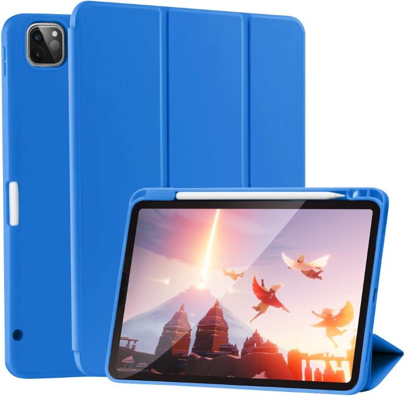 Photo 1 of SIWENGDE Case for iPad Pro 11 Inch 4th/3rd/2nd Generation 2022/2021/2020 with Pencil Holder [Support iPad 2nd Pencil Charging] Slim Trifold Stand Smart Protective Cover, Auto Wake/Sleep (Blue)