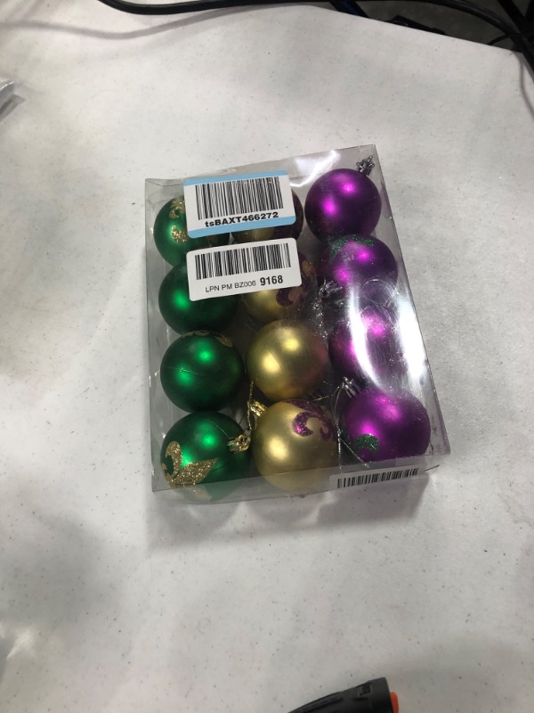 Photo 2 of 12Pcs Mardi Gras Balls Ornaments for Home Tree- Mardi Gras Decorations- 2.36" Gold Purple Green Glitter Baubles Hanging Ornaments for Mardi Gras Carnival Masquerade Party Home Office Hanging Decor