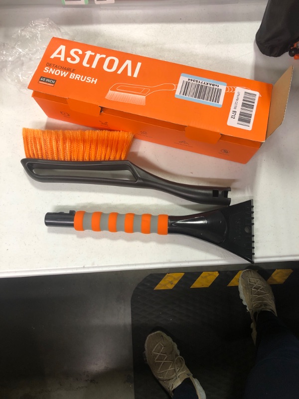 Photo 2 of AstroAI 40" Snow Brush and Detachable Ice Scraper with Ergonomic Foam Grip for Cars, Trucks, SUVs (Heavy Duty ABS, PVC Brush) orange Large