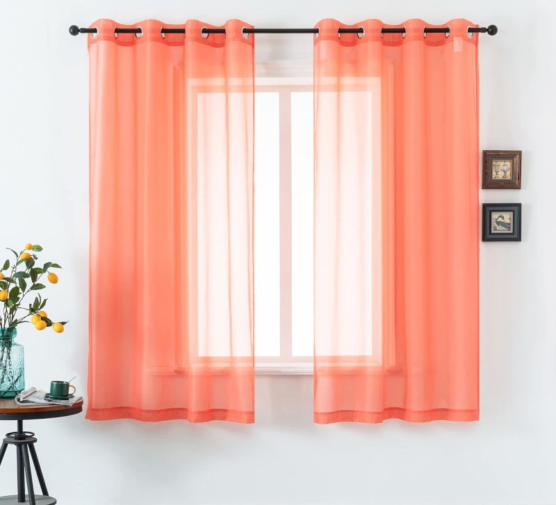 Photo 1 of DUALIFE Coral Curtains 72 Inch Length for Bedroom Set of 2 Panels Grommet Sheer Transparent Sheer Curtains for Girls Room Birthday Party Backdrop Wedding Decorations 52X72 Inches Long