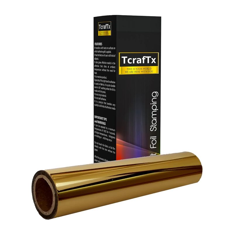 Photo 1 of Hot Foil Transfer Roll for Minc Machine and Textile, 5.90" x 82 ft Metallic Hot Foil Laser Printer Interacts with Hot Laminating Machine to Images, Reactive Foil (Gold)
